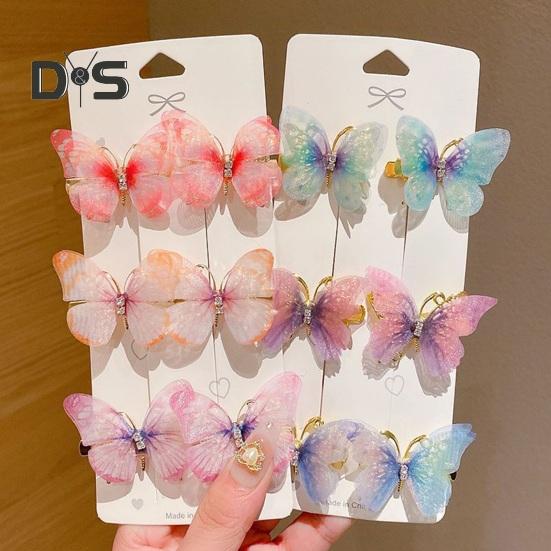 6Pcs Butterflies Decor Hair Clip Rhinestone Embellished Girl Princess Hair Pin Animal Shape Hair Pin Hair Accessories