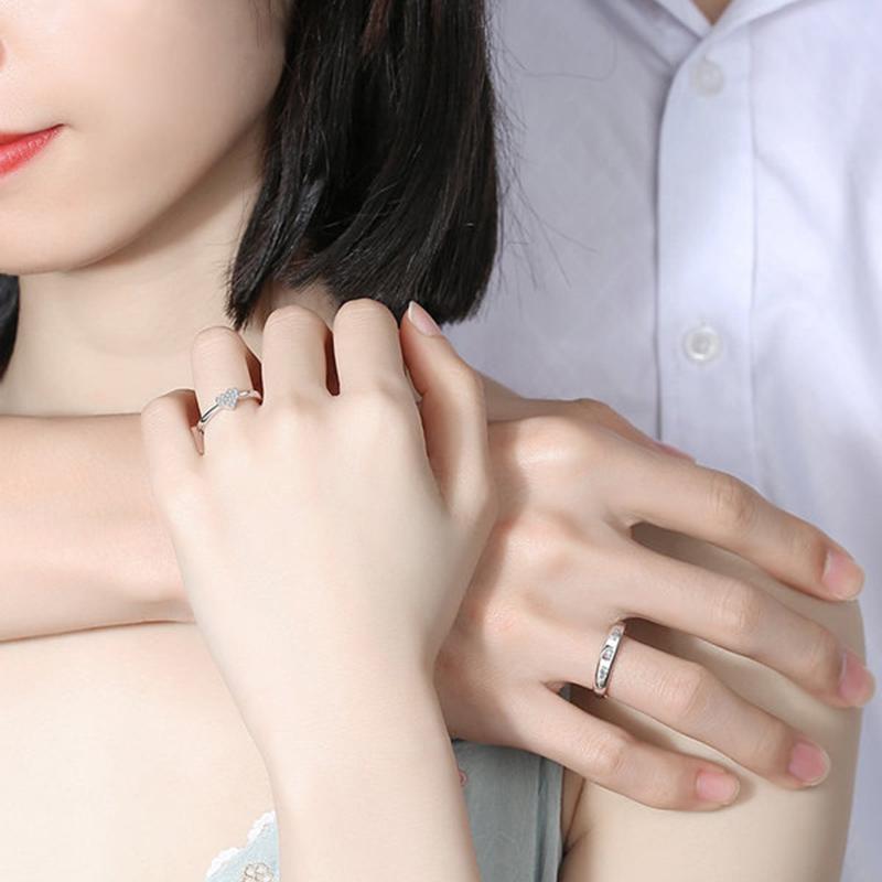 Punk Fashion Love Heart Matching Couple Rings Set 2Pcs for Women Men Lover Wedding Zircon Rings Girlfriend Dating Gift Jewelry