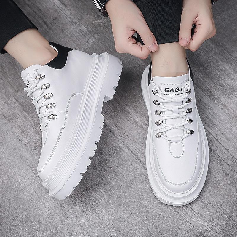 Новые мужские туфли на платформе контрастных черно-белых цветов, трендовые универсальные уличные повседневные рабочие туфли на шнуровке с металлическими деталями, мужские туфли на платформе