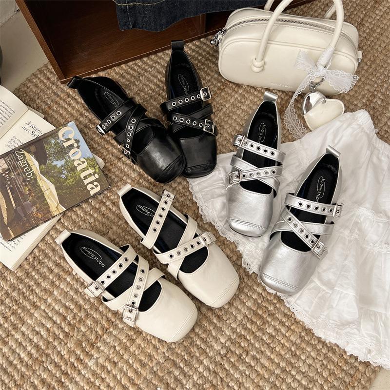 Модные Горячие Продажи 2025 Матовые Кожаные Балетки Мэри Джейн Женская Обувь Низкий Каблук Круглый Носок Резиновая Подошва Корейский Стиль Обувь Слипоны