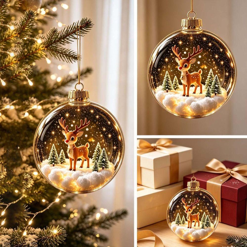 2D Flat Pattern Christmas Ball Ornament Transparent Holiday Tree Decor Living Room