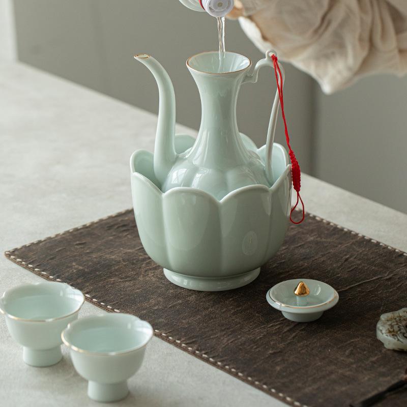 Vintage Chinese Wine Warmer Ceramic Wine Set for Home Liquor Serving