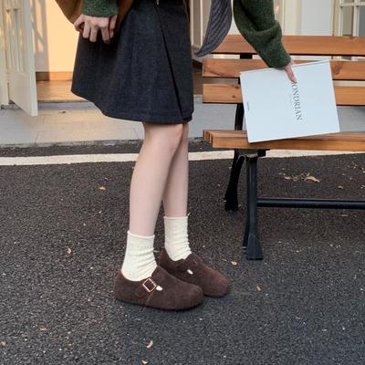 Обувь пушистая все включено внутренняя танкетка тонкий бархат французский ретро ниша Boken обувь тапочки 2025 осень и зима