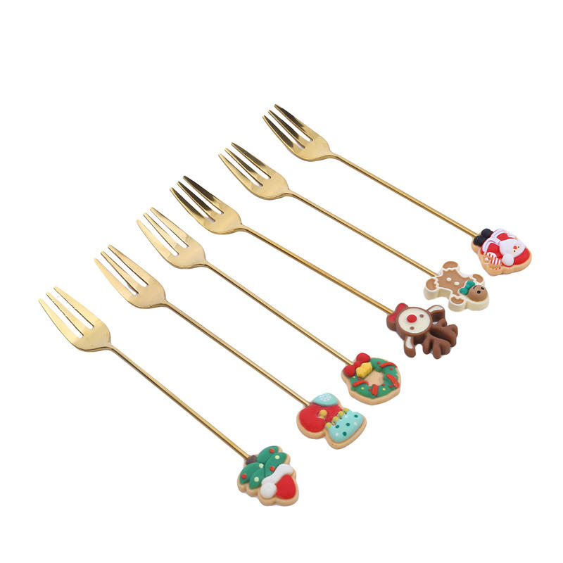 Рождественский набор вилок и ложек из нержавеющей стали, полированное серебро, десертные вилки с кофейными ложками, элегантные сервировочные приборы для рождественской вечеринки