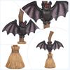 Хэллоуинская метла, фигурка летучей мыши, смола, летучая мышь с красными глазами, настольное украшение для дома в помещении и на улице, декор для патио