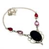 Black Onyx Pink Kunzite Gemstone 925 Silver Plated Jewelry Necklace 18"