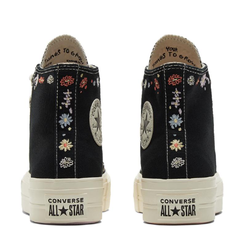 Converse Chuck Taylor All Star Lift Daisy Embroidered High Top Espadrilles Women's Black