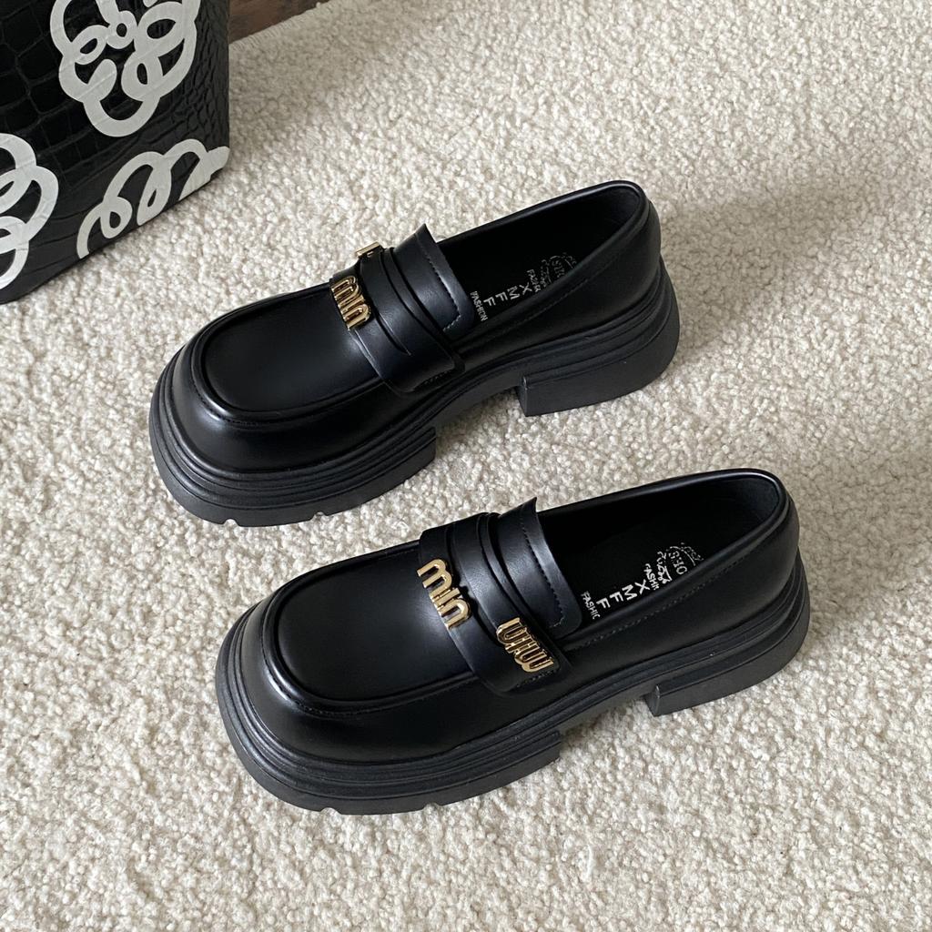 Мокасины женские в британском стиле с мягкой подошвой, одинарные туфли с одной педалью, черные кожаные туфли