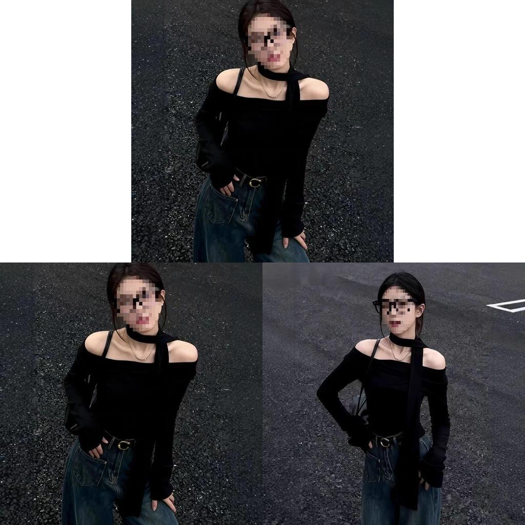 Black Top With One Shoulder Neckline For Fall Fashion Comfort
