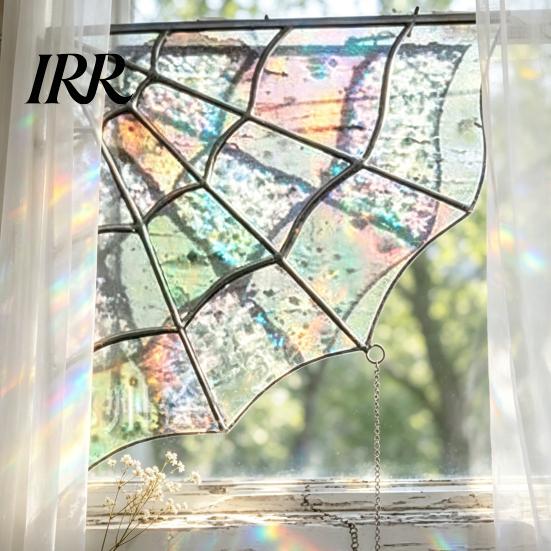 Dark Retro Home Decor Spiderweb Door Topper, Acrylic Gothic Sun Catcher with Hanging Gem Spiders, Halloween Atmosphere Prop Rainbow Window And