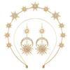Барочные серьги «Солнце и Луна» с двухслойным ободком-гало в виде звезды и сверкающими длинными серьгами