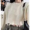 Cropped Knitted Pullovers Women Long Sleeve O-Neck Short Sweaters Girl's Solid Color Casual Irregular Jumpers Streetwear