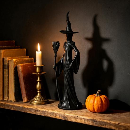 Timeless Gothic Aesthetic Pieces Witch Cat Statue for Home Decor, Resin Decorative Figurine Wiccans Figurine, Mystical Tabletop Ornament Office Living
