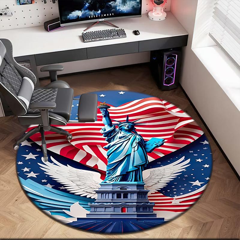 1pc Patriotic Theme Statue of Liberty Round carpet Painted Printed circular carpet, home door mat, outdoor travel protection carpet
