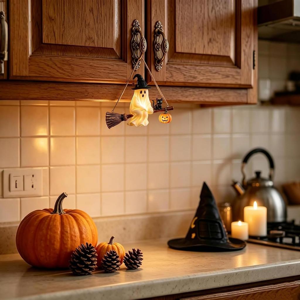 Warm light solar resin ghost chandelier Halloween courtyard decoration White