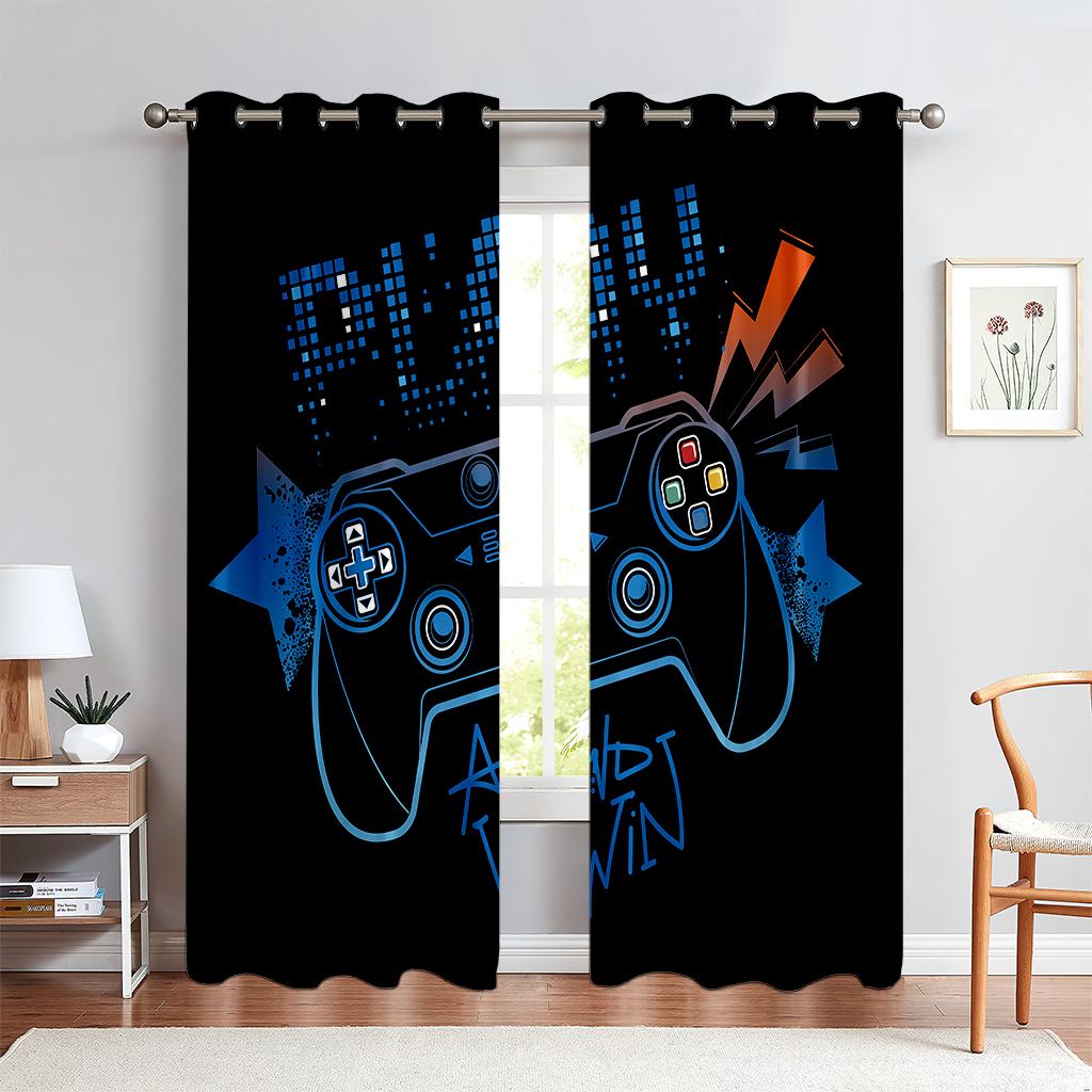 2PCS Technology Game Controller Printed Шторы, Гостиная Спальня Игровая Комната Декоративные Шторы, Настройка Узора