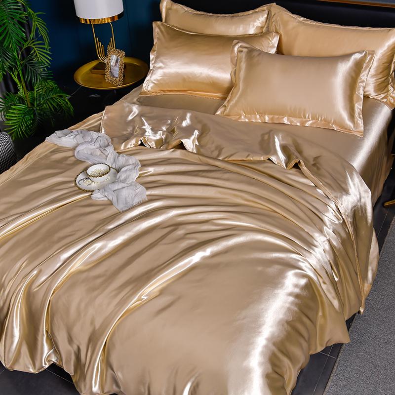 A/B Double-Sided Color Bedding Set Silky Satin Duvet Cover Bed Sheet Pillowcase Luxury Bedsheet King Queen Double Twin Size
