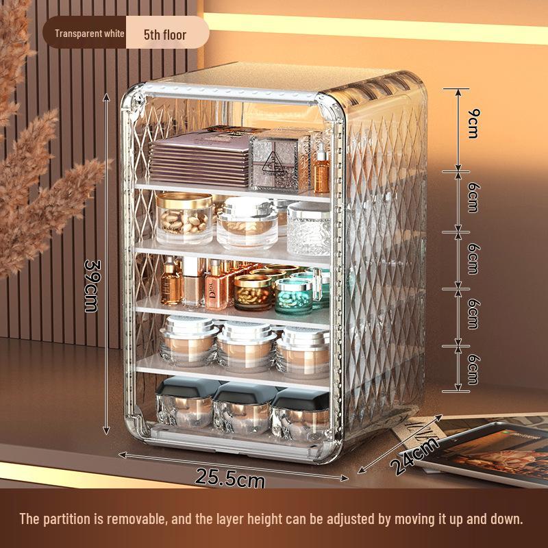 Настольный органайзер для косметики: Пыленепроницаемый, Большая вместимость, Прозрачное хранение для ухода за кожей, помады и масок.