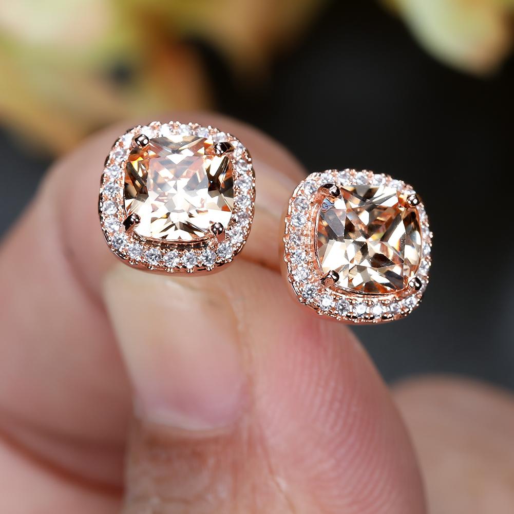 1 Pair Princess Cut Aqua Blue Green White Yellow Champagne Color Stone Earrings Square Stud Earrings Wedding Jewelry