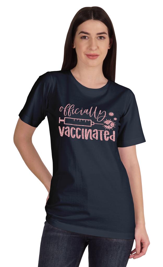 Inkmeso Officially Vaccinated T-shirt Tops For Women Graphic Crew Neck Tee