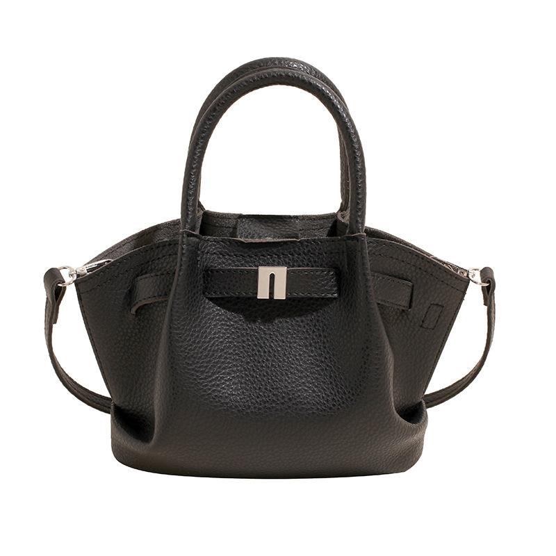 2025 New High-grade Texture Lychee Pattern Temperament Portable Pleated Bucket Bag Versatile Fashion Simple Messenger Women's Bag