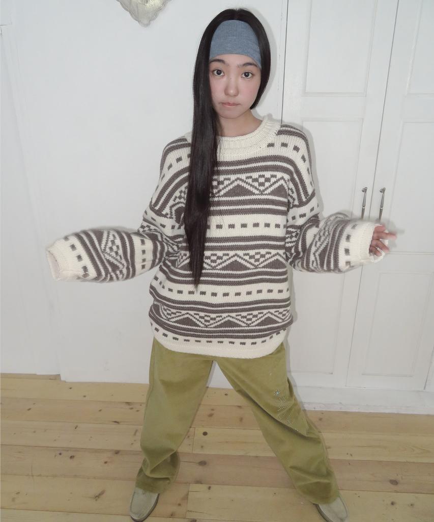 FUNFROMFUN Номад Пуловер в стиле Fair Isle, Коричневый