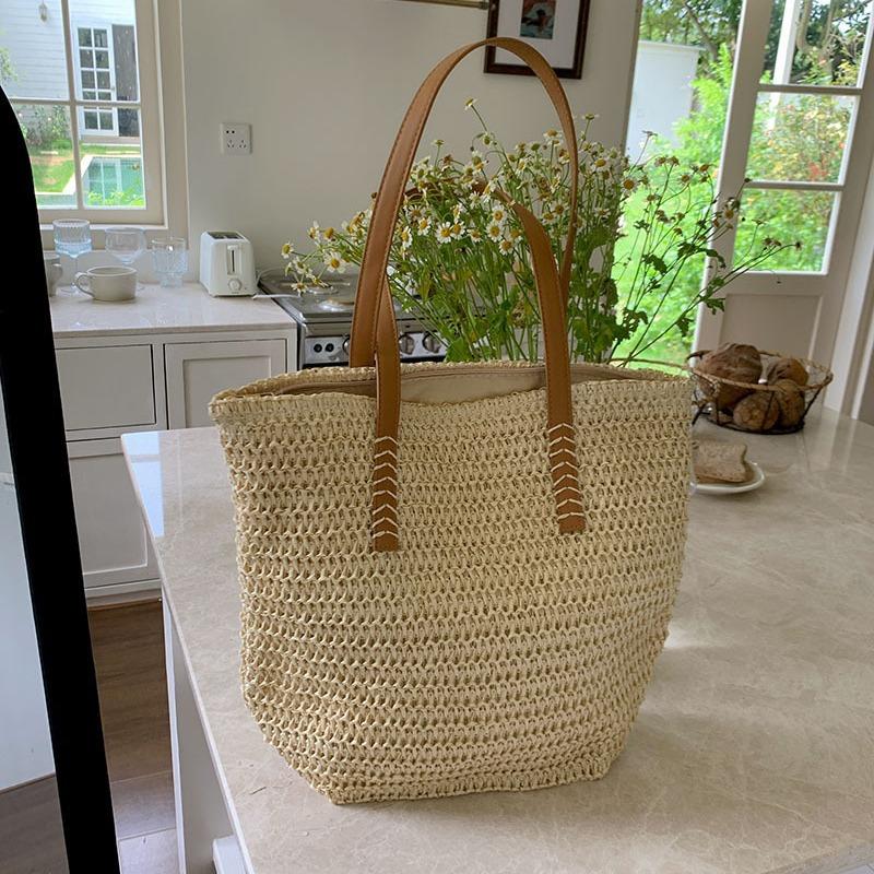 Летняя большая вместительная соломенная плетеная сумка для женщин, новая модная сумка через плечо для поездок на работу на пляж, плетеная сумка-тоут