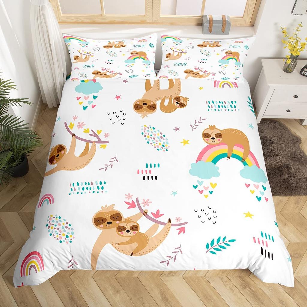 Cartoon Animal Rainbow Duvet Cover Queen Kawaii Elephant Bedding Set Kids Bedroom Decor Quilt Cover Polyester Comforter Cover
