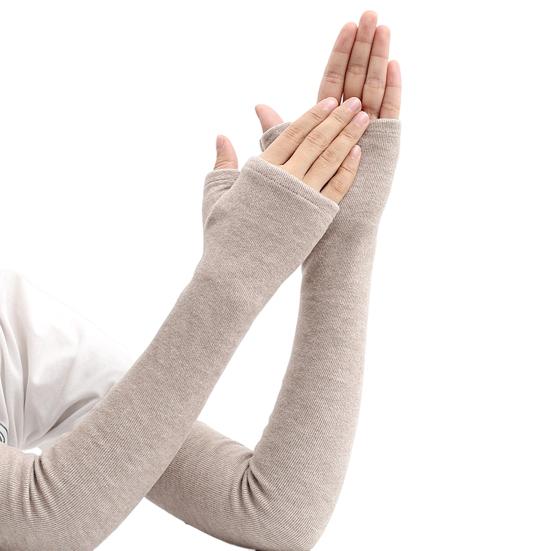 1 Pair Fall Winter Gloves Fingerless Knitted High Elasticity Non-slip Arm Warmers Pure Color Arm Sleeves Keep Warm Windproof Cycling Arm Covers