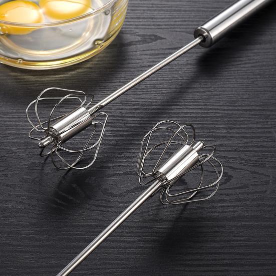 Semi-Automatic Whisk Stainless Steel Egg Beater Hand Push Rotary Egg Mixer Blender Handheld