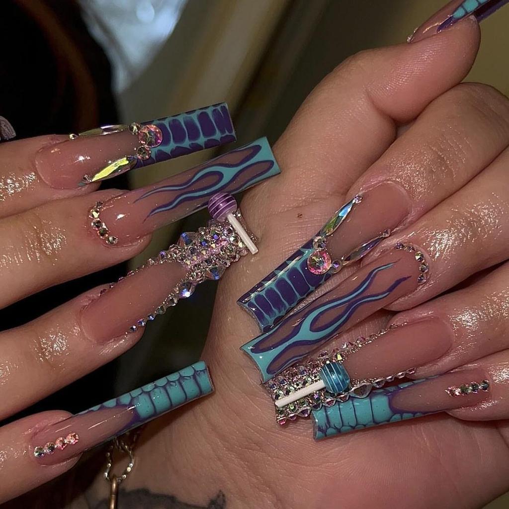 French Sparkle Diamond Nail Tips - Stylish Rectangular Fake Nails