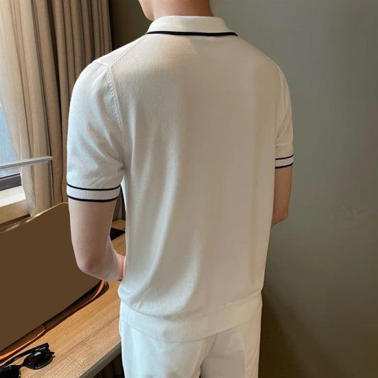 Мужская летняя рубашка, тонкая трикотажная, с коротким рукавом, на молнии, с лацканами, эластичный подол, полосатая, однотонная, свободная рубашка для поездок на работу и путешествий на открытом воздухе