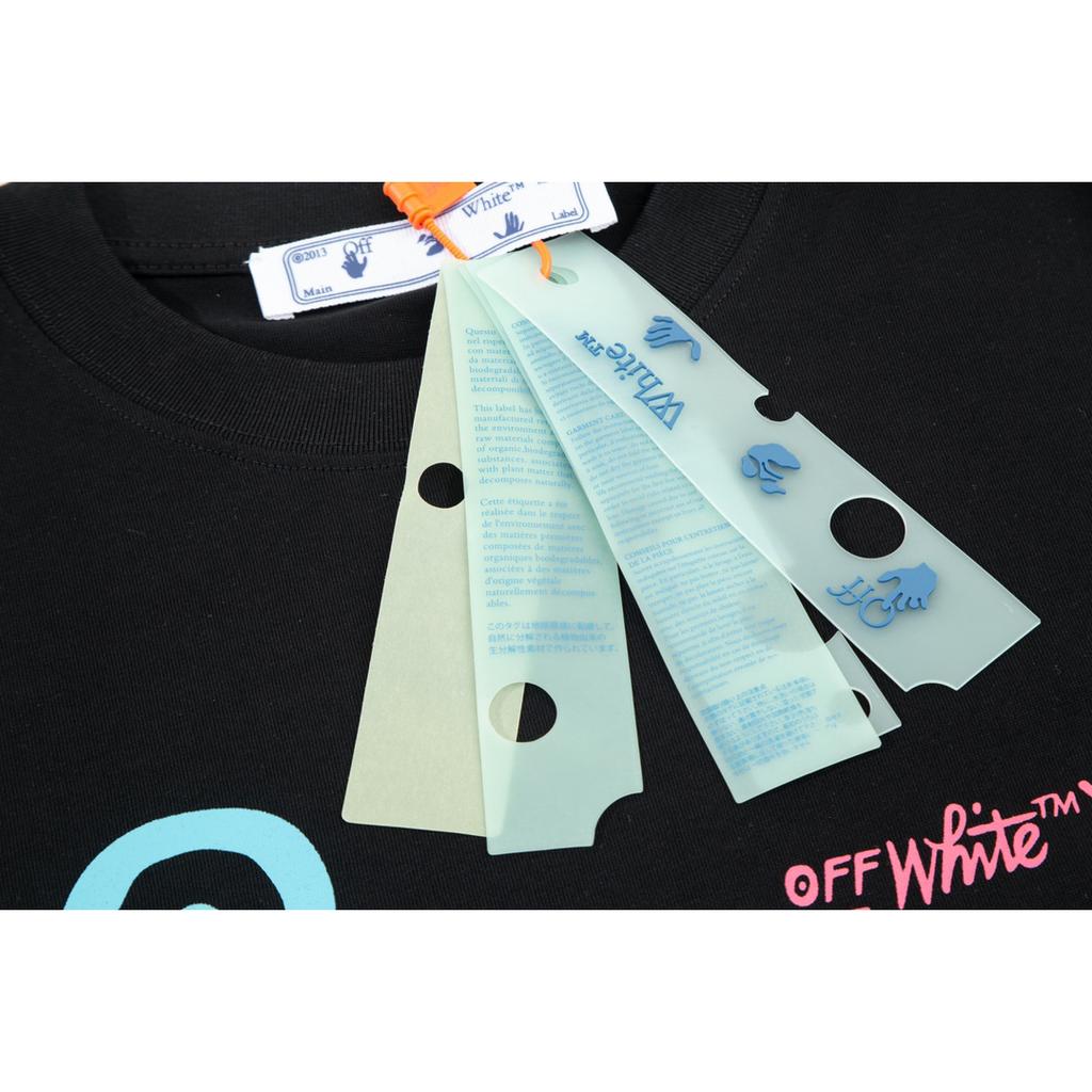 Off-White 2025 Лето Новинка Синий смайлик граффити нарисованные от руки буквы большой логотип принт Классическая футболка с коротким рукавом Парная футболка