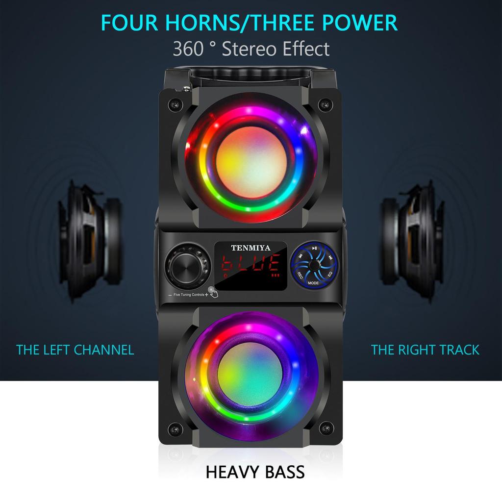 TOPROAD 40W Portable Bluetooth Speaker with Subwoofer Wireless Stereo Bass Outdoor Party Speakers Support Remote Control FM Radio RGB LED Lights