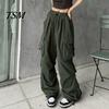 Trousers Women Cargo Pants Hip Hop Baggy Solid Color Multi Pockets Elastic Waist Match Top Loose Breathable Lady Clothes
