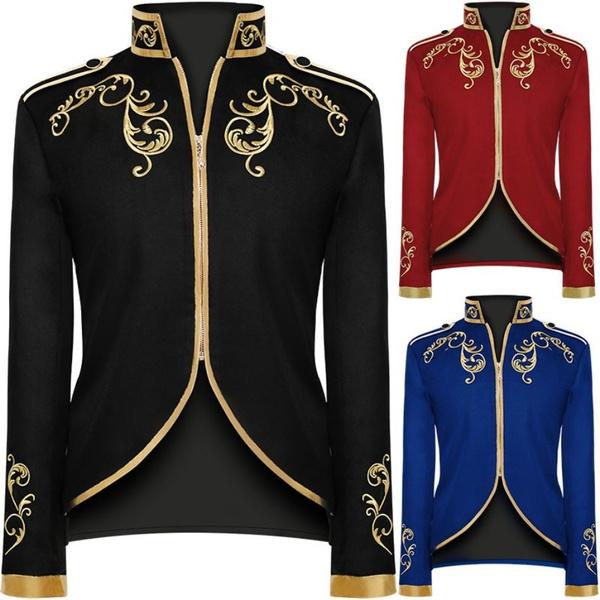 Palace Prince Halloween Cosplay Costume Medieval Renaissance Retro Costume Men Golden Embroidery Jacket Coat Suits