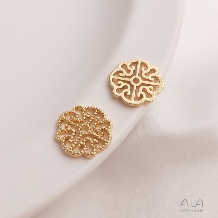 14K Gold Filled Copper-Plated Hollow Flower Totem Double Pendant for DIY Earrings, Bracelets, and Jewelry.