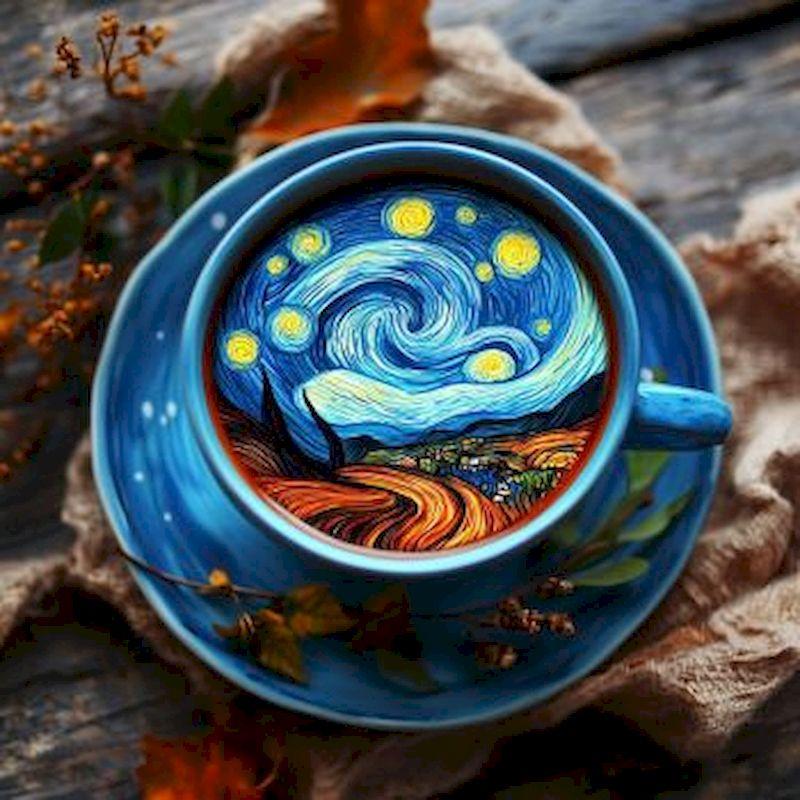 New Full Square&Round Diamond Painting Coffee 5d DIY Diamond Embroidery Starry Sky Scenery Decoration Home Art Kit