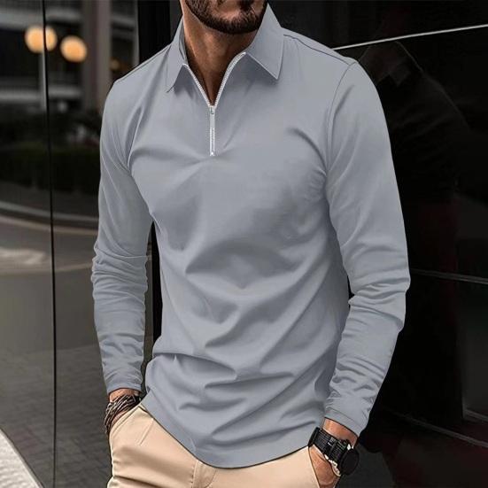Мужская рубашка, модный однотонный мужской топ с длинными рукавами, дизайн с лацканами, мягкий дышащий пуловер из смеси хлопка для повседневной носки