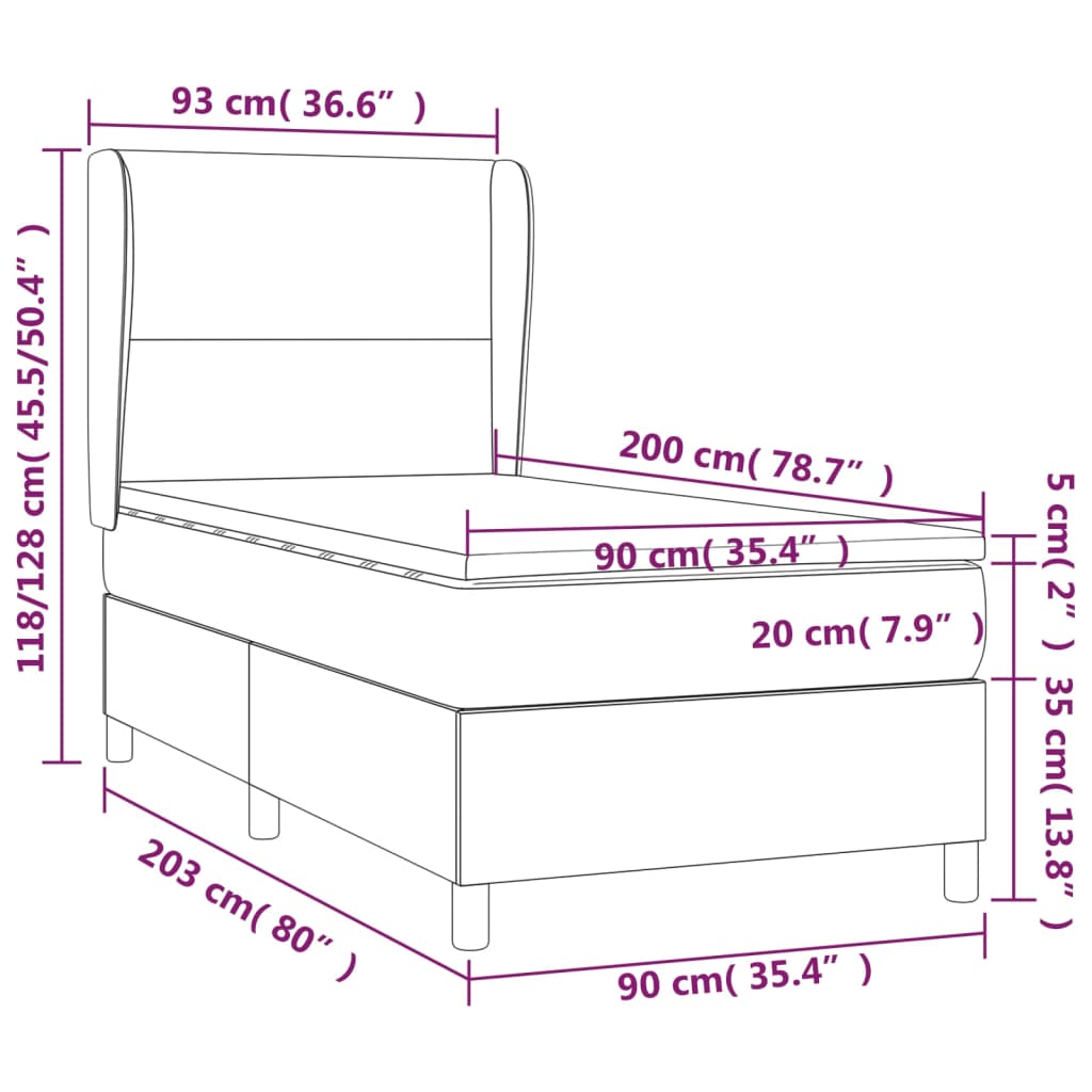 Box Spring Bed with Mattress Black 90x200 cm Velvet