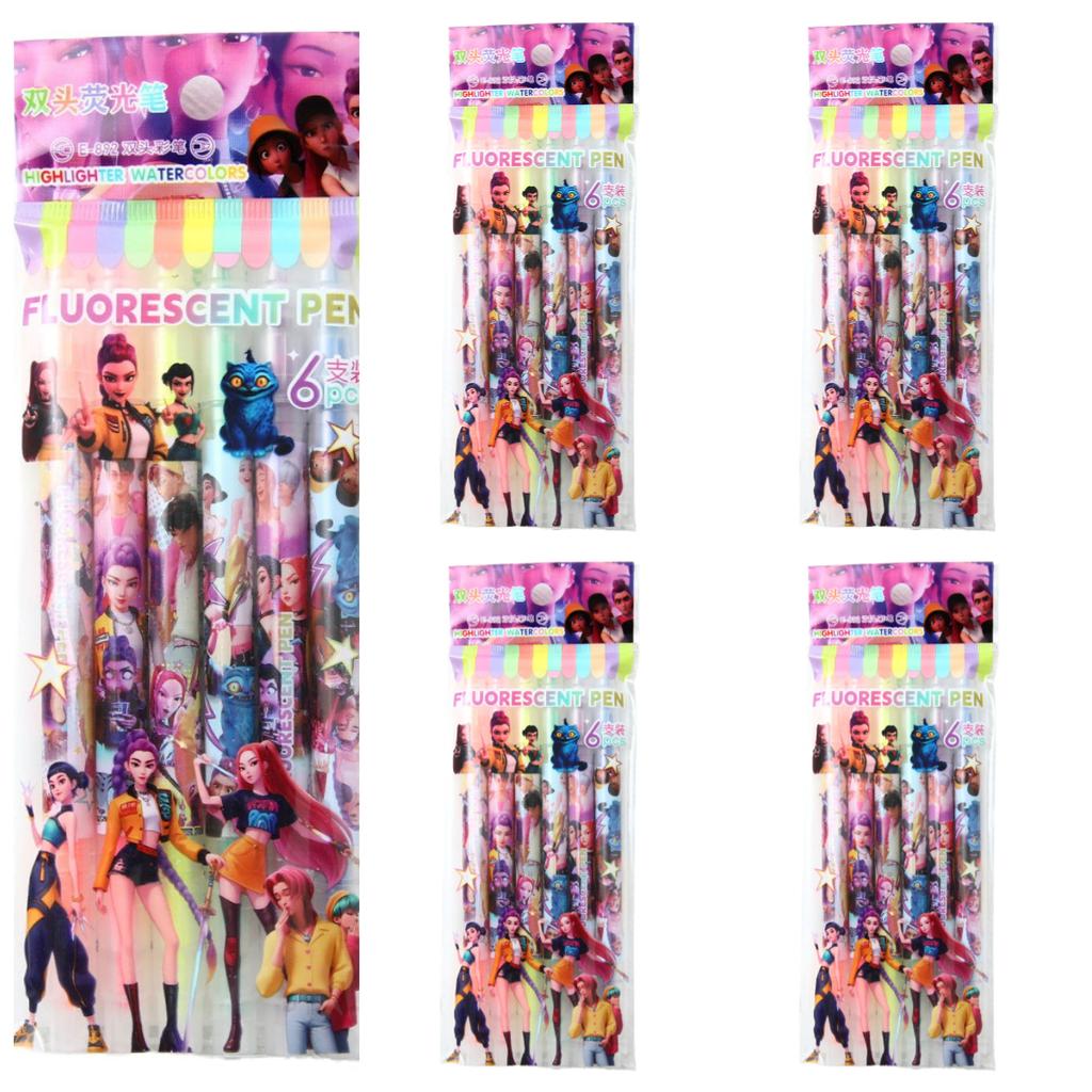 New Kpop Devil Hunter Fluorescent Pen Set Double Headed Marking Pen Diary Drawing DIY School Stationery Gift