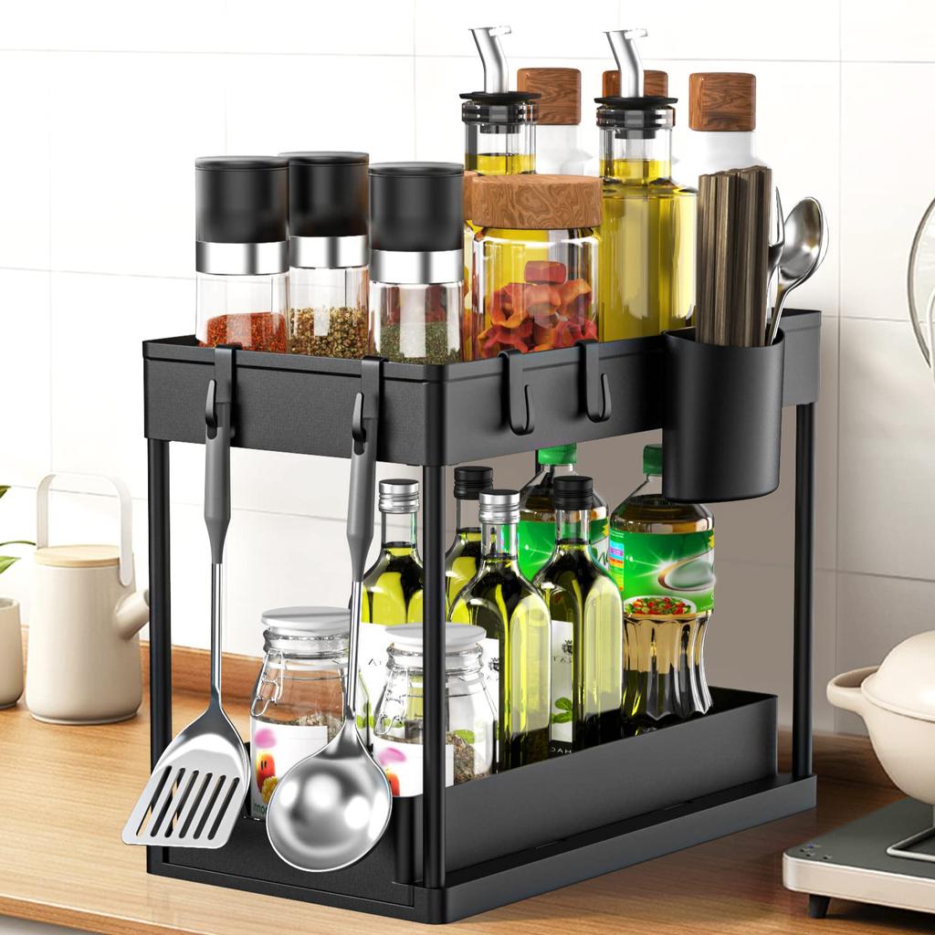 Under Sink Organizers and Storage Large Capacity Heavy Load Pull-out Under Sink Shelves with Sliding Drawer for Kitchen Bathroom