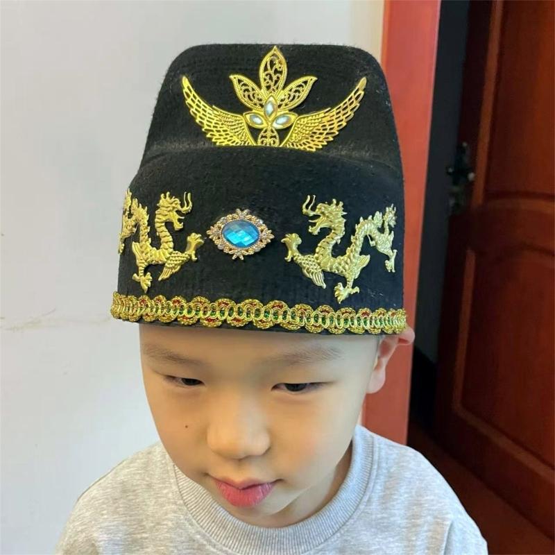 Китайская шляпа уся с кристаллом для вечеринок и фестивалей в китайском стиле, шляпа китайского офицера на Хэллоуин
