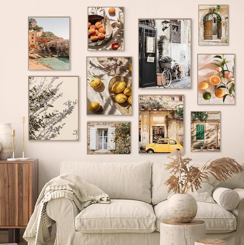 Casual Landscape Nordic Europe Town Canvas Picture House Beach Courtyard Sunlight Car Poster Lemon Bohemian Living Room Painting