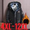 Big Size Clothing Men Winter Jacket Hooded Fleece Warm Long Padding Parkas Male Fur Collar Coat  Extral Plus Outerwear 12XL