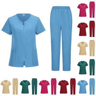 Женский удобный и повседневный однотонный комплект защитного костюма с брюками с коротким рукавом