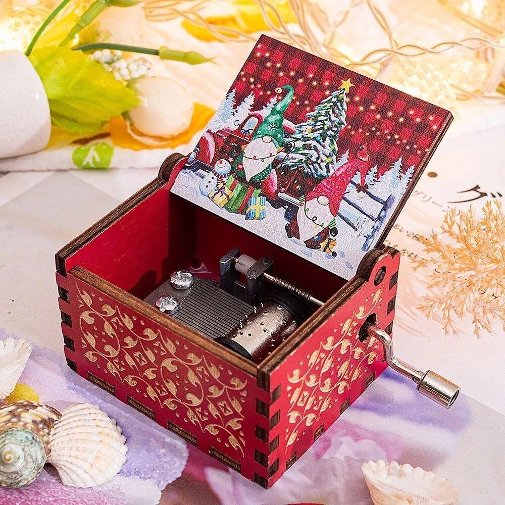 Музыкальная шкатулка с ручным управлением своими руками, красный Санта-Клаус, деревянная шкатулка, украшения для музыкальной шкатулки, с Рождеством