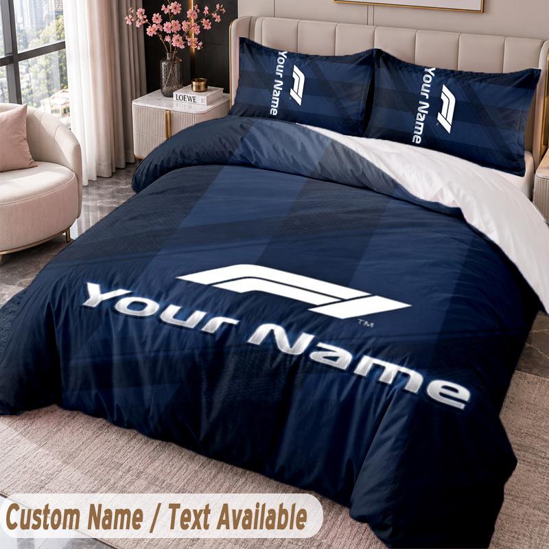 F1 Printed Bedding Set Custom Name Text 1 Duvet Cover 2 Pillowcases For Bedroom