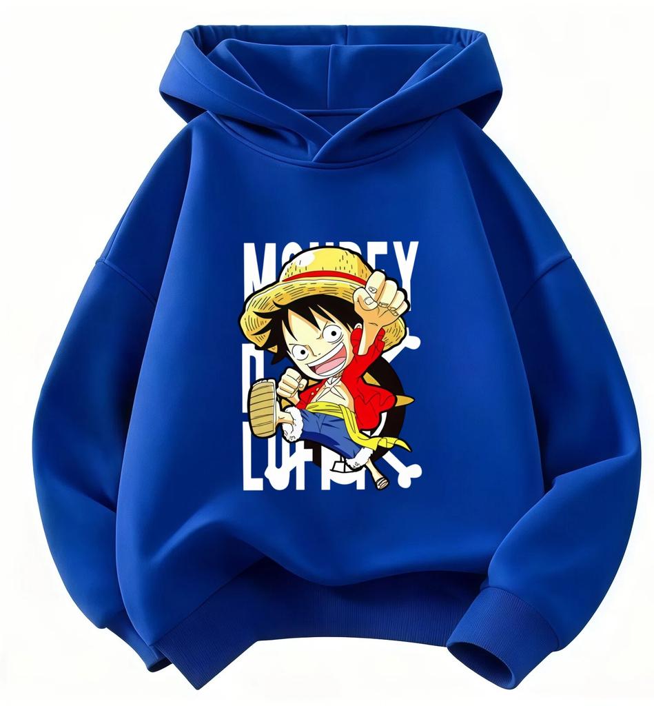 "One Piece" Luffy Hooded Sweatshirt for Children - Casual Hooded Sweatshirt with Anime Cartoon Print - Streetwear