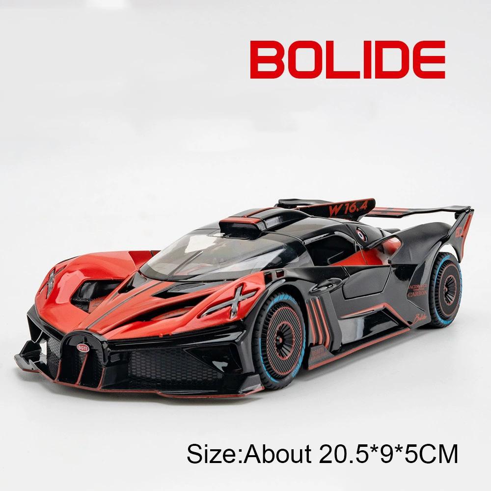 1:24 Tourbillon Bolide Car Model Toy Shock Absorption Supercar Sound Light Pull Back Metal Die-cast Models Office Table Ornament